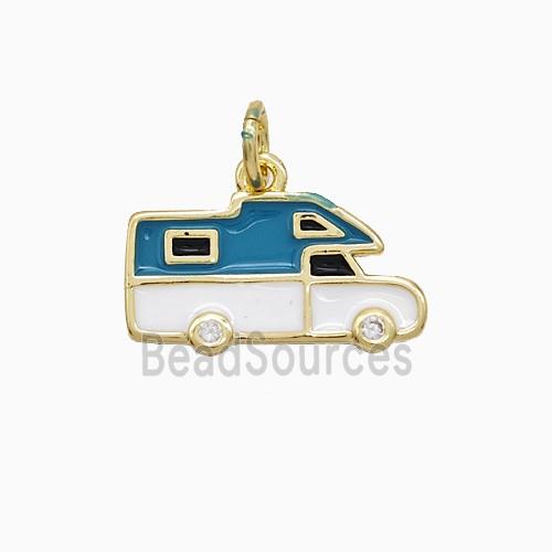Copper HouseCar Pendant Blue White Enamel Gold Plated