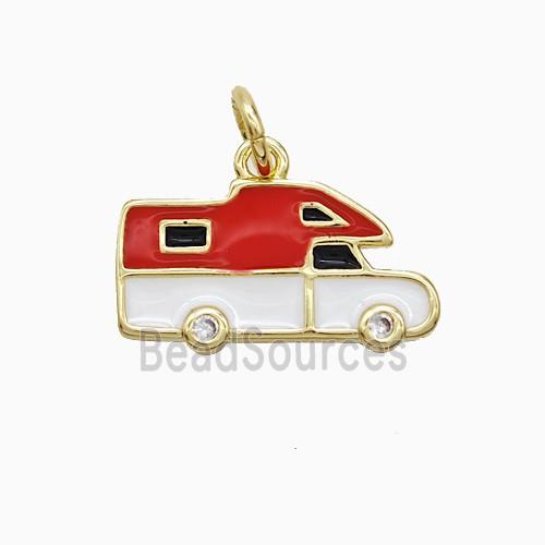 Copper HouseCar Pendant Red White Enamel Gold Plated
