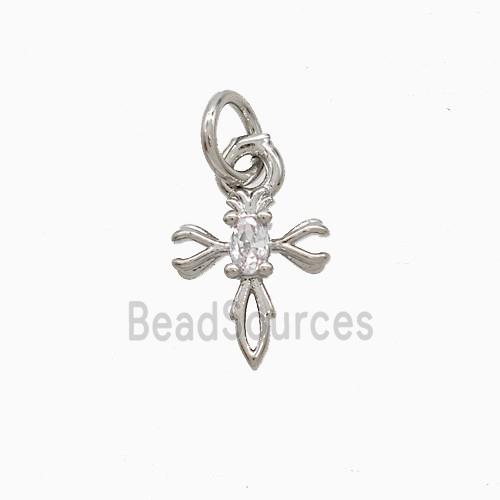 Copper Cross Pendant Pave Zirconia Platinum Plated