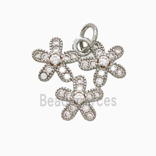 Copper Flower Pendant Pave Zirconia Platinum Plated