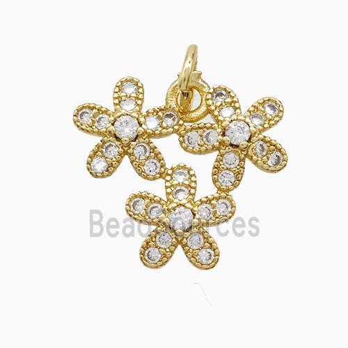 Copper Flower Pendant Pave Zirconia Gold Plated