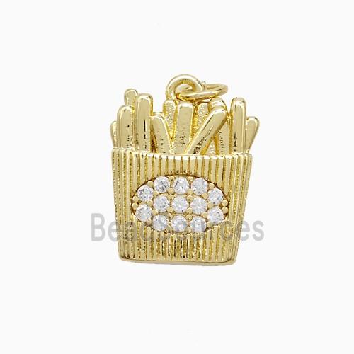 French Fries Charms Copper Pendant Pave Zirconia Gold Plated