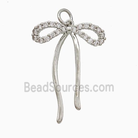 Copper Bowknot Pendant Pave Zirconia Platinum Plated