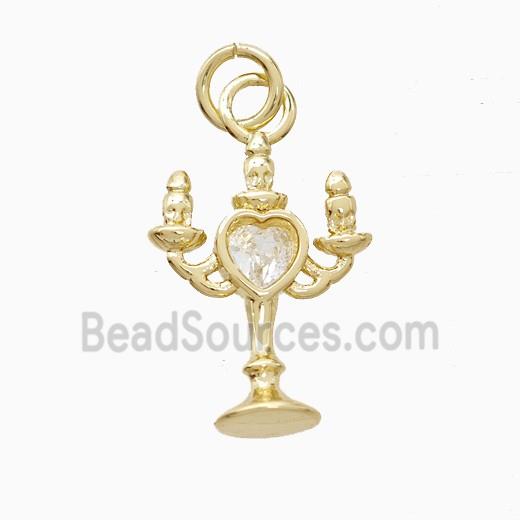 Copper Candlestick Pendant Pave Zirconia Gold Plated