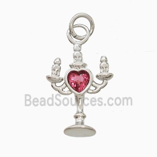 Copper Candlestick Pendant Pave Zirconia Platinum Plated