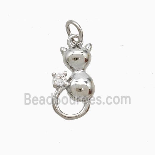 Copper Cat Pendant Pave Zirconia Platinum Plated