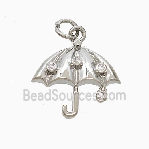 Copper Umbrella Pendant Pave Zirconia Platinum Plated