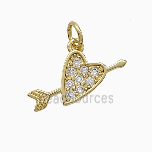 Cupid Arrow Heart Charms Copper Pendant Pave Zirconia Lover Gold Plated
