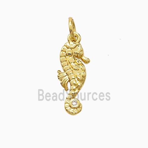 Copper Seahorse Pendant Pave Zirconia Gold Plated