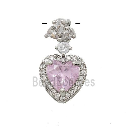 Copper Heart Pendant Pave Zirconia Crystal Glass Platinum Plated
