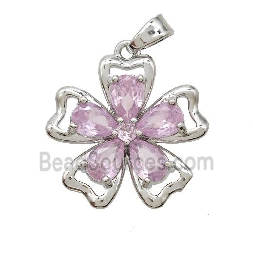 Copper Flower Pendant Pave Zirconia Crystal Glass Platinum Plated