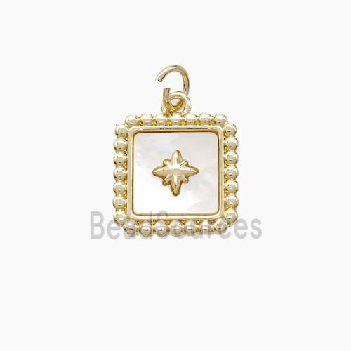 Copper Square Pendant Pave Shell Northstar Gold Plated