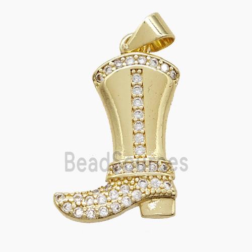 Cowboy Boots Charms Copper Shoes Pendant Pave Zirconia Gold Plated