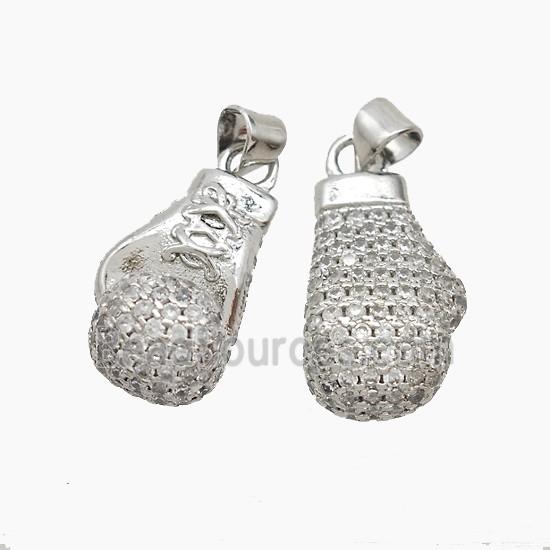 Baseball Gloves Copper Pendant Pave Zirconia Sports Platinum Plated