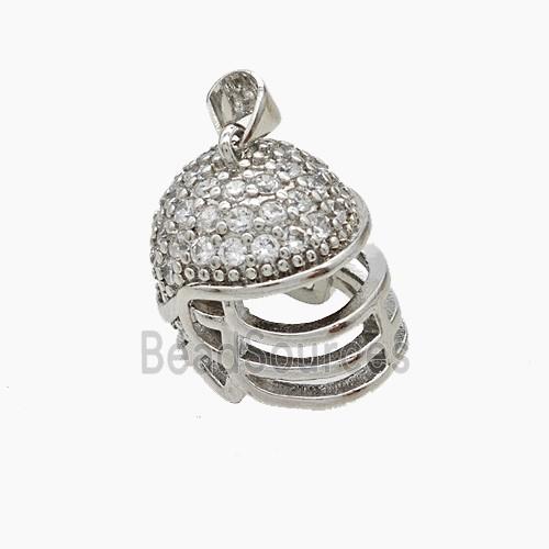 Baseball Helmet Charms Copper Pendant Pave Zirconia Sports Platinum Plated