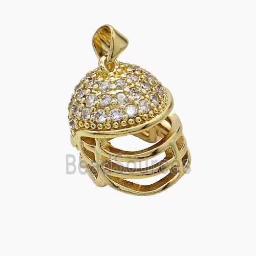 Baseball Helmet Charms Copper Pendant Pave Zirconia Sports Gold Plated