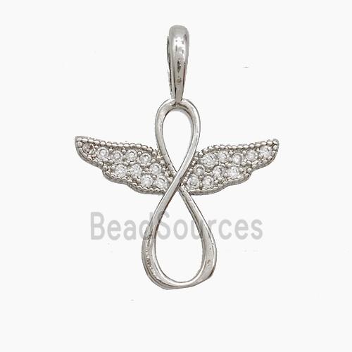 Copper Infinity Angel Wings Pendant Pave Zirconia Platinum Plated