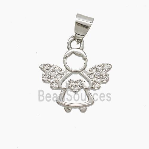 Copper Fairy Pendant Pave Zirconia Platinum Plated