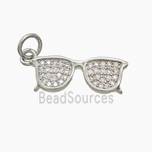 Copper Glasses Pendant Pave Zirconia Platinum Plated
