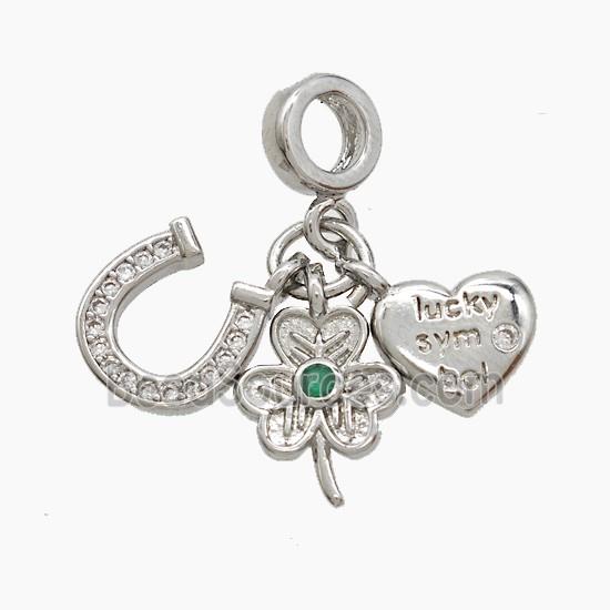 Copper Heart And Flower Horseshoe Pendant Pave Zirconia Platinum Plated