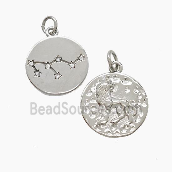 Zodiac Leo Copper Pendant Pave Zirconia Hammered Platinum Plated