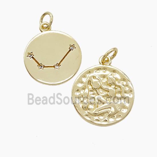 Zodiac Aquarius Copper Pendant Pave Zirconia Hammered Gold Plated
