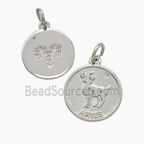 Zodiac Aries Copper Pendant Pave Zirconia Platinum Plated