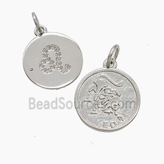 Zodiac Leo Copper Pendant Pave Zirconia Platinum Plated