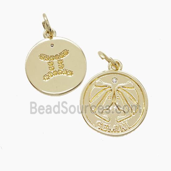 Zodiac Gemini Copper Pendant Pave Zirconia Gold Plated