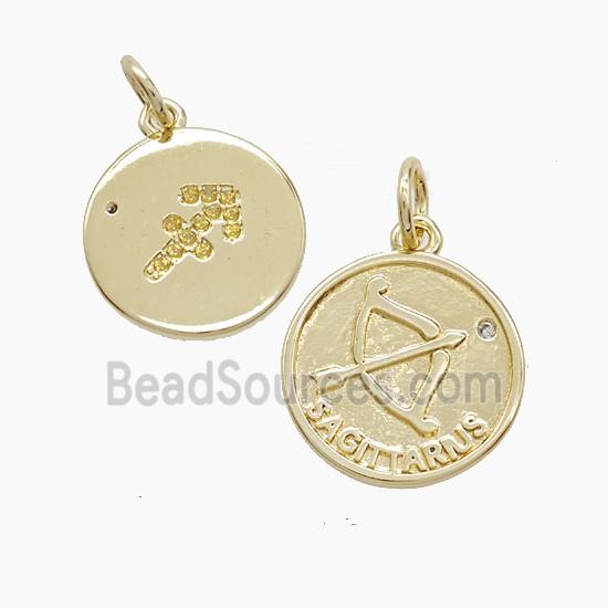Zodiac Sagittarius Copper Pendant Pave Zirconia Gold Plated