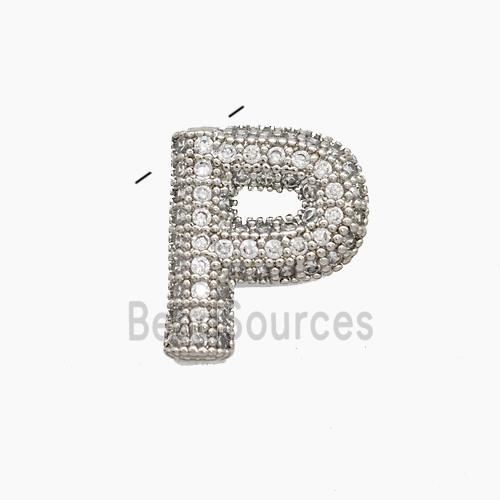 Copper Letter-P Pendant Pave Zirconia Platinum Plated
