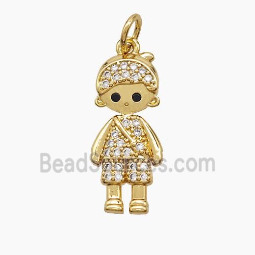 Copper Kids Boy Pendant Pave Zirconia 18K Gold Plated