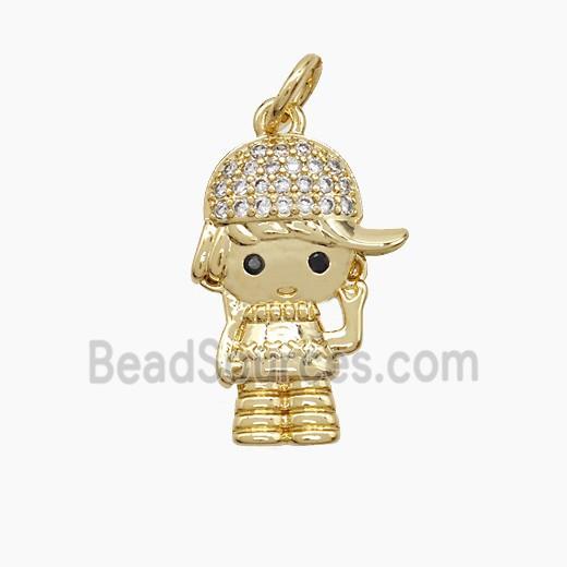 Copper Kids Boy Pendant Pave Zirconia 18K Gold Plated