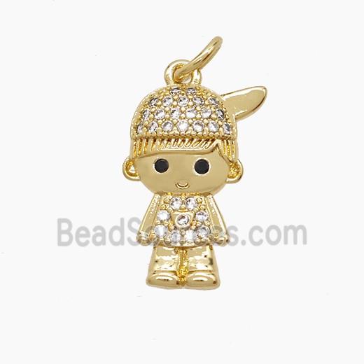 Copper Kids Boy Pendant Pave Zirconia 18K Gold Plated