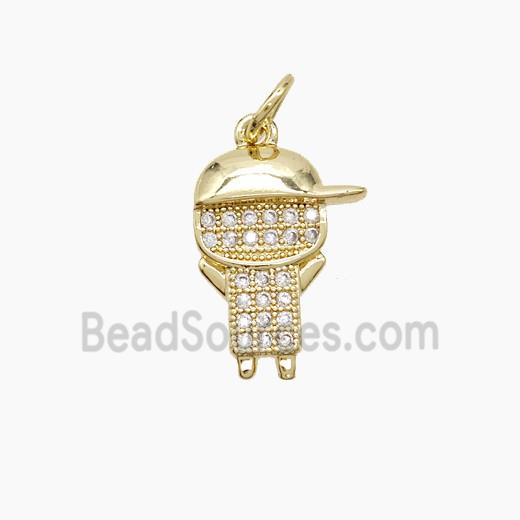 Copper Kids Boy Pendant Pave Zirconia 18K Gold Plated