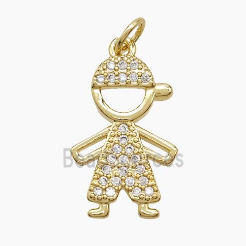 Copper Kids Boy Pendant Pave Zirconia 18K Gold Plated
