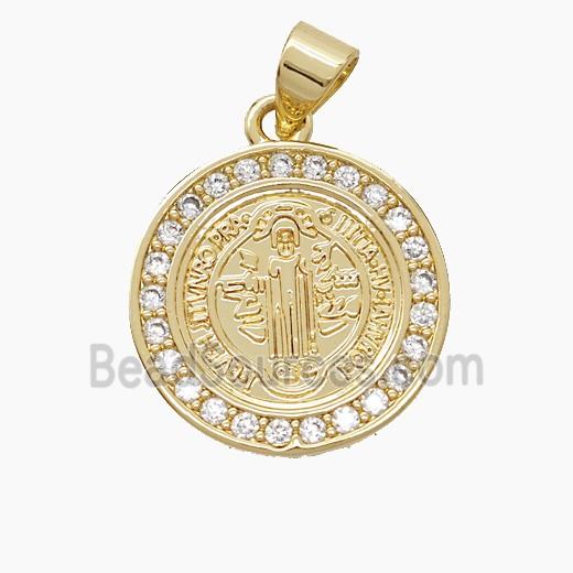 Copper Saint Jude Pendant Pave Zirconia 18K Gold Plated