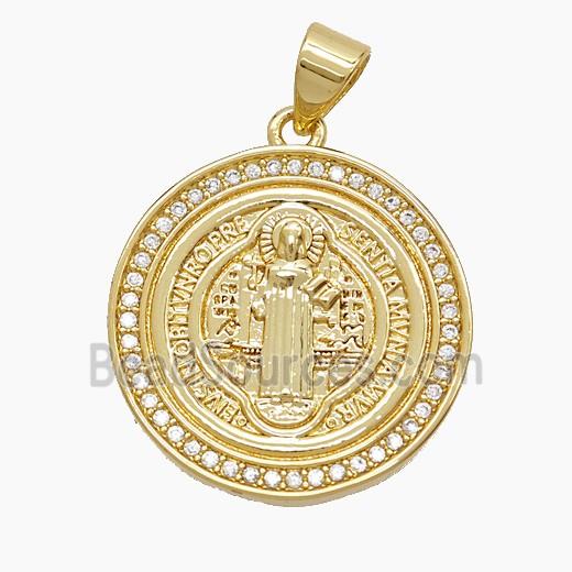 Copper Saint Jude Pendant Pave Zirconia 18K Gold Plated