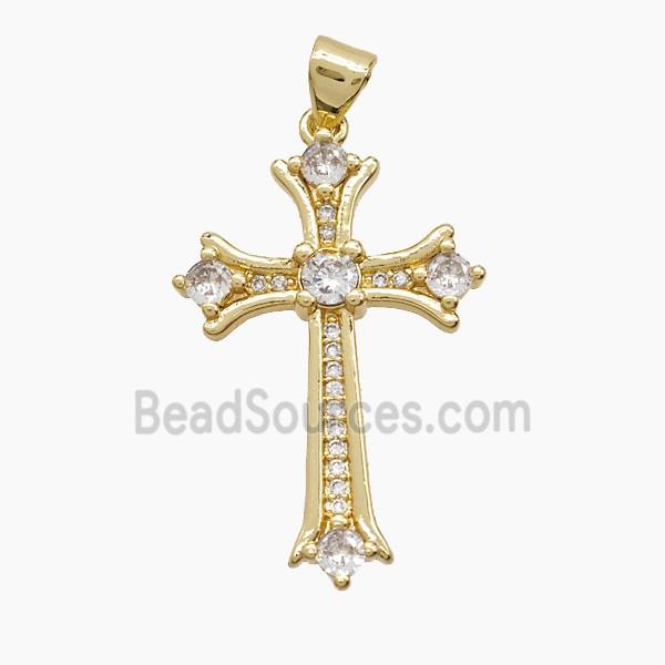 Copper Cross Pendant Pave Zirconia 18K Gold Plated