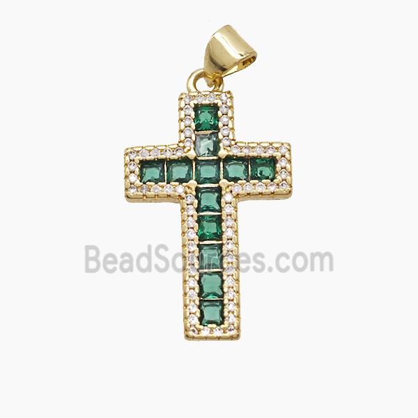 Copper Cross Pendant Pave Zirconia Crystal Glass 18K Gold Plated