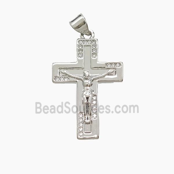Copper Crucifix Cross Pendant Pave Zirconia Platinum Plated