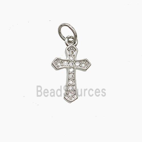 Copper Cross Pendant Pave Zirconia Platinum Plated