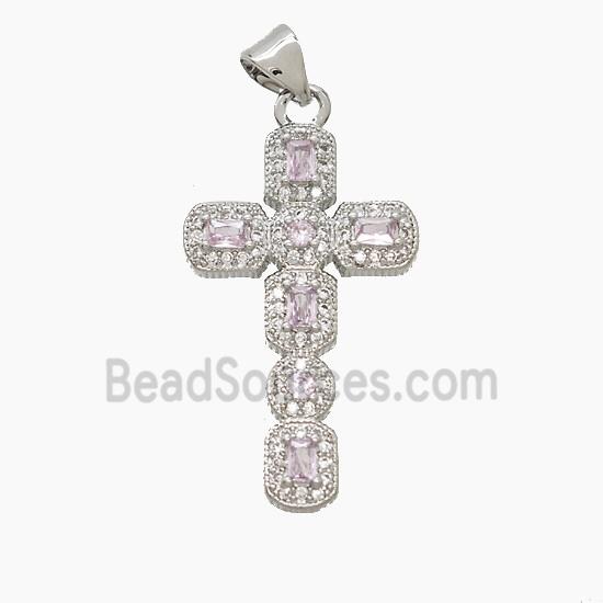 Copper Cross Pendant Pave Zirconia Crystal Glass Platinum Plated