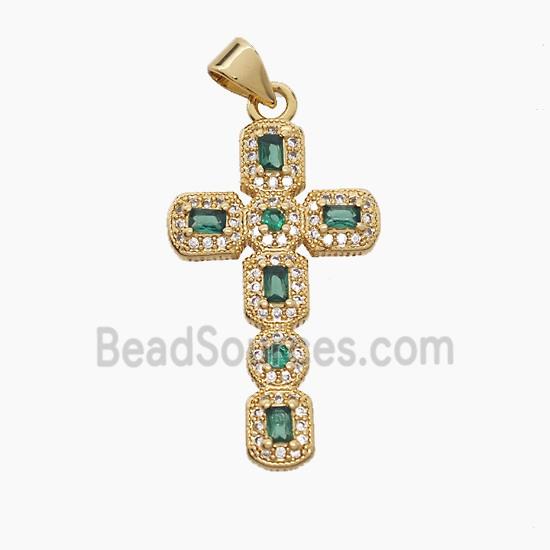 Copper Cross Pendant Pave Zirconia Crystal Glass 18K Gold Plated