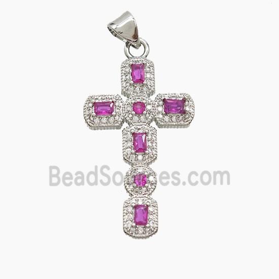 Copper Cross Pendant Pave Zirconia Crystal Glass Platinum Plated