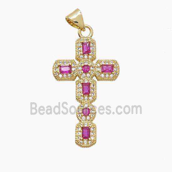 Copper Cross Pendant Pave Zirconia Crystal Glass 18K Gold Plated