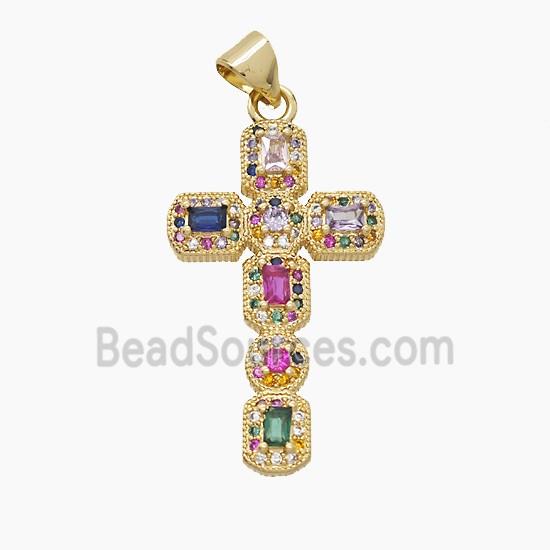Copper Cross Pendant Pave Zirconia Crystal Glass 18K Gold Plated