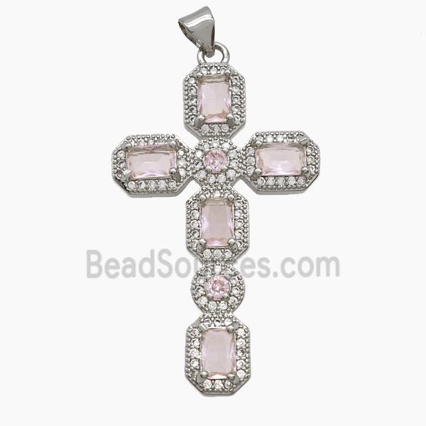 Copper Cross Pendant Pave Zirconia Crystal Glass Platinum Plated