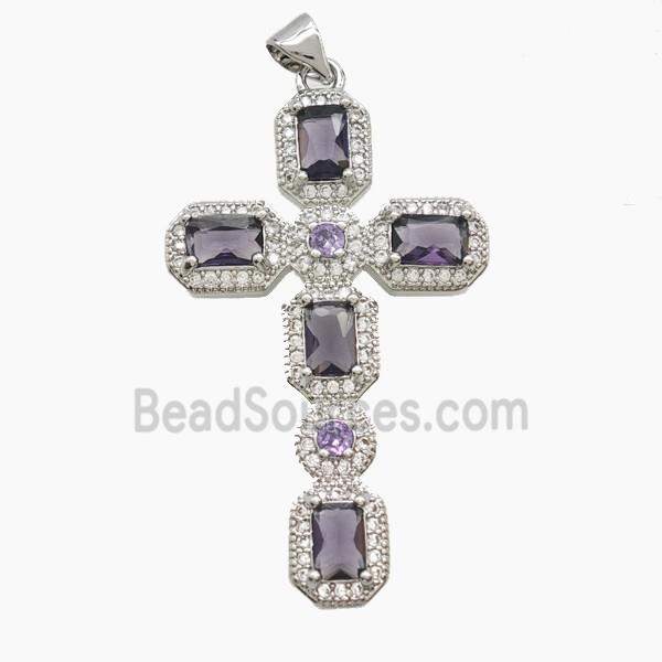 Copper Cross Pendant Pave Zirconia Crystal Glass Platinum Plated