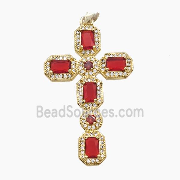 Copper Cross Pendant Pave Zirconia Crystal Glass 18K Gold Plated